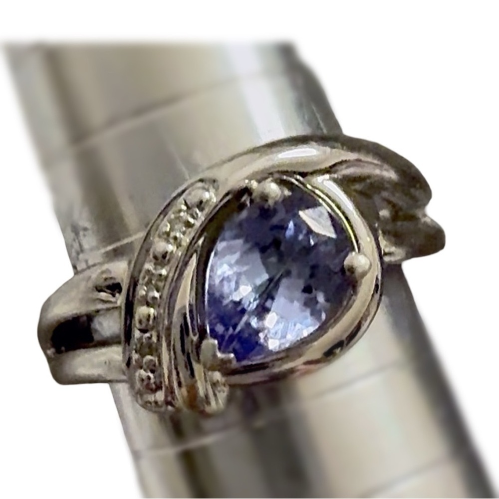 Elegant 14k White Gold over Silver Tanzanite Diamond Ring!